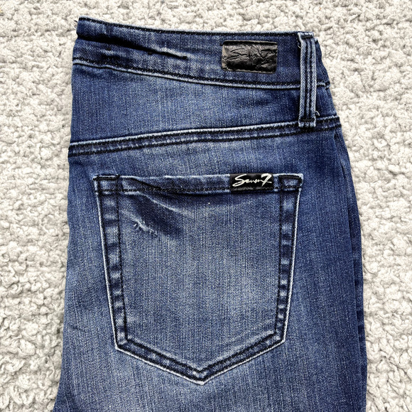 7 For All Mankind Jeans Womens Size 6 Mid Rise Skinny Rhinestone Stretch Blue - Picture 9 of 10